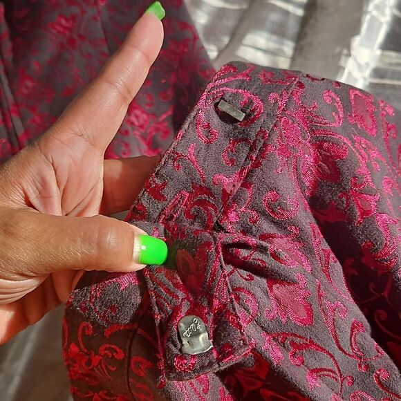 Le Chateau Ladies 2 Piece Jaccard Croset Top & Flare Pants Ruby Red & Black Med - Picture 14 of 16